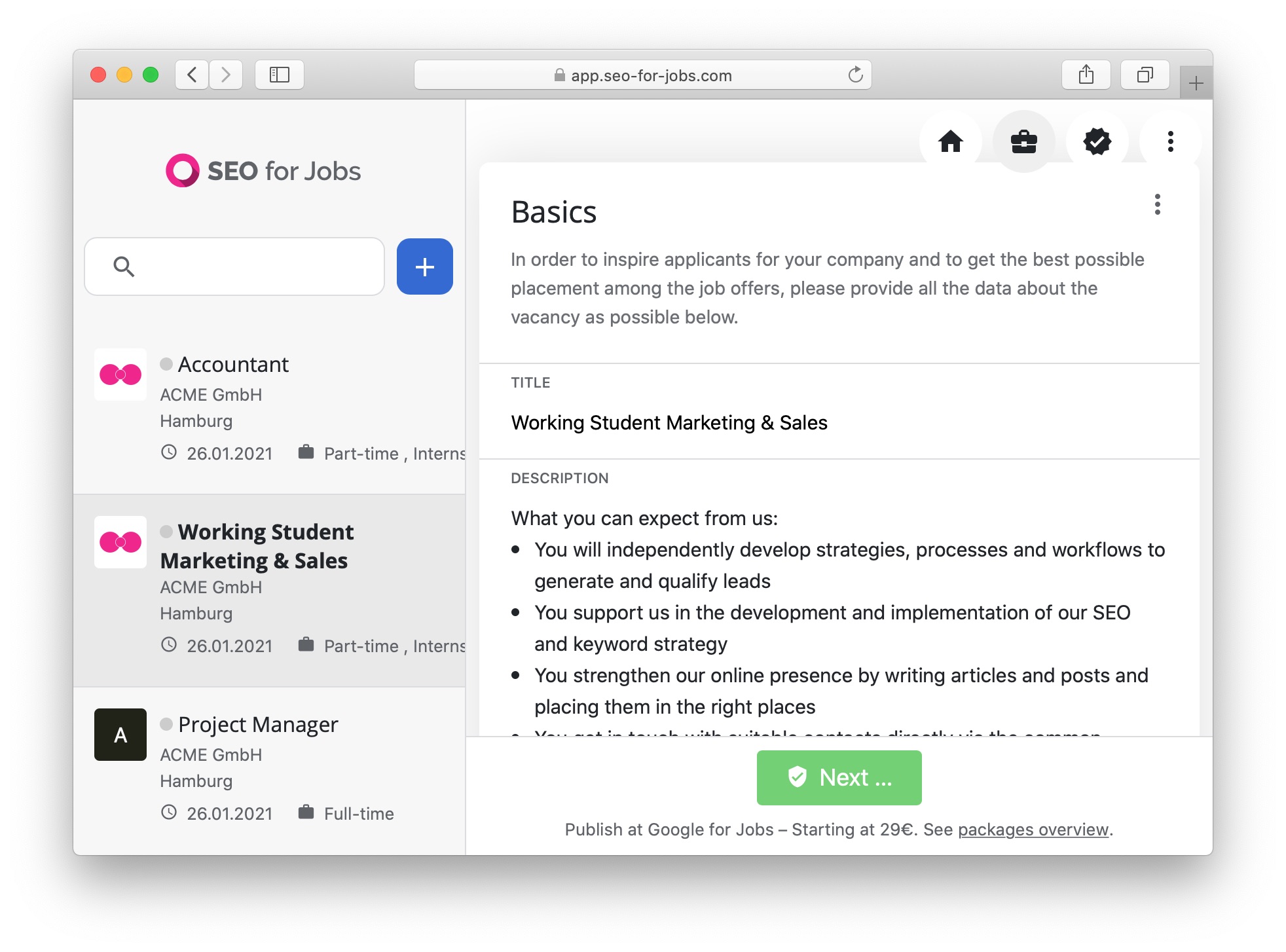 screenshot of SEO for Jobs